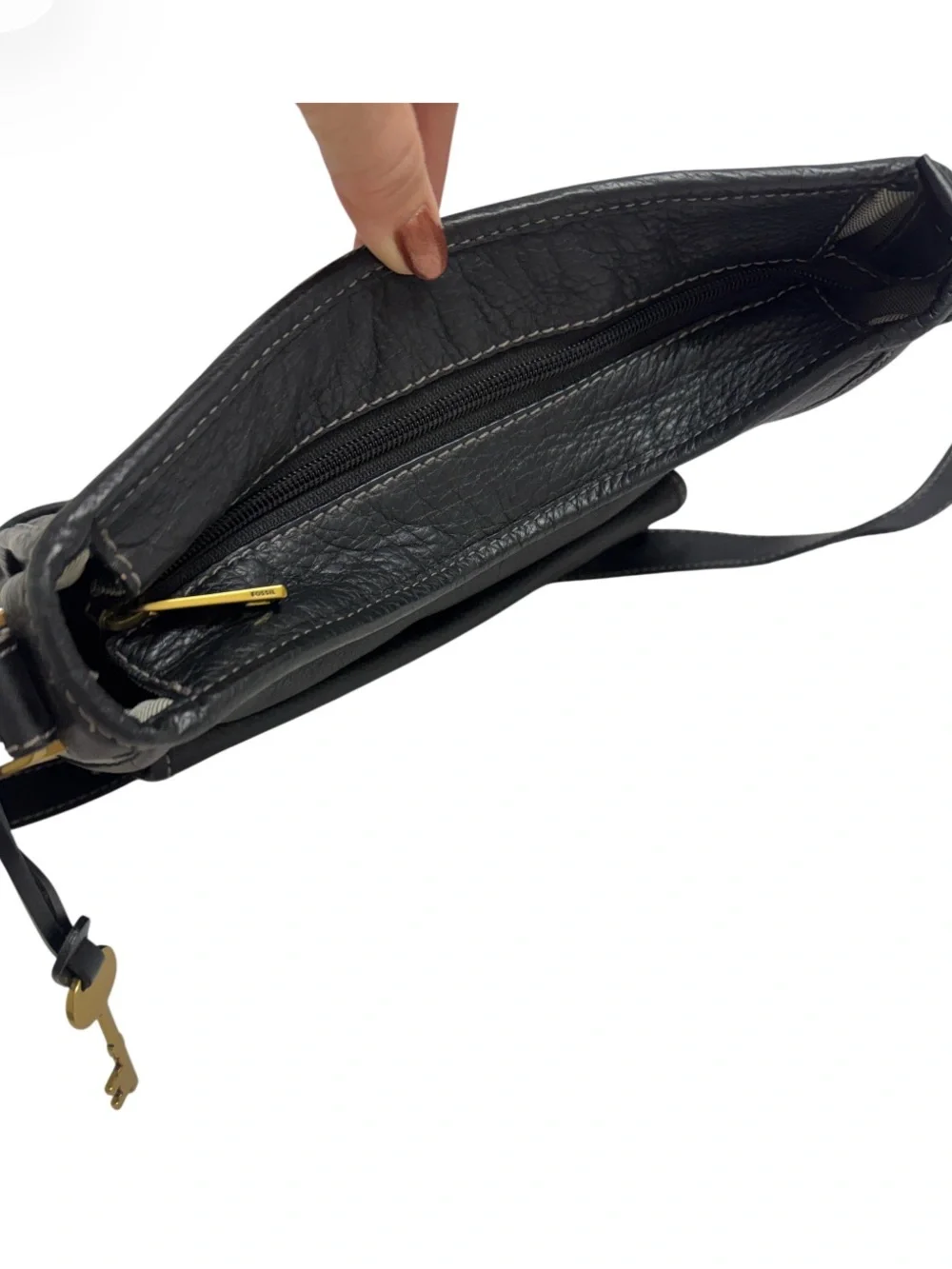 FOSSIL Large Heritage Black Leather Hobo Bag, Dark Gold Hardware